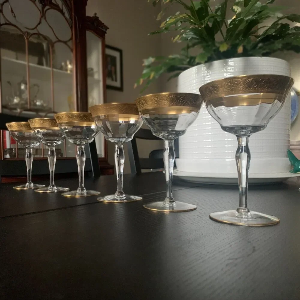 Vintage Culver Champagne Coupe Glasses Set of 6 MCM Cocktail Filigree Barware